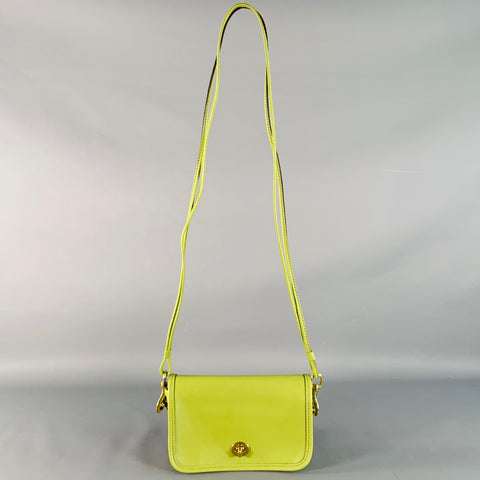 COACH Limited Edition  Lime Green Gold Cowhide Leather Crossbody Handbag