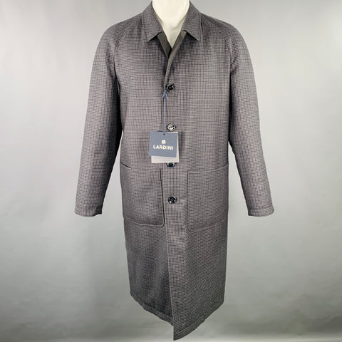 LARDINI Size 38 Axel Grey Navy Black Checkered Wool Reversible Coat