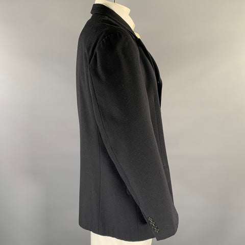 RALPH LAUREN Size XL Black Wool Cotton Peak Lapel Sport Coat