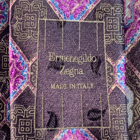 Cravate en Soie à Motif Floral Abstrait Violet et Bleu Marine ERMENEGILDO ZEGNA