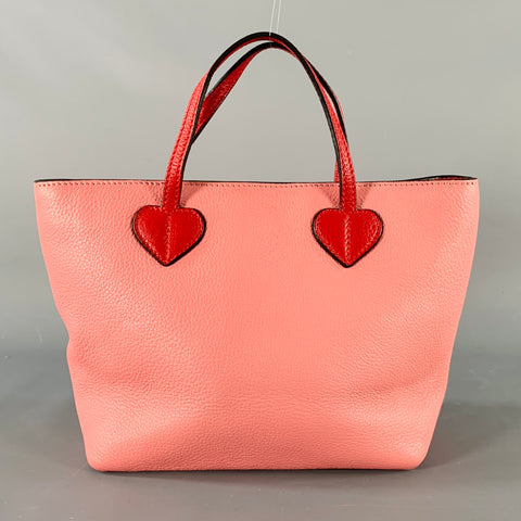 GUCCI Pink Red Heart Pebble Grain Leather Mini Tote Handbag