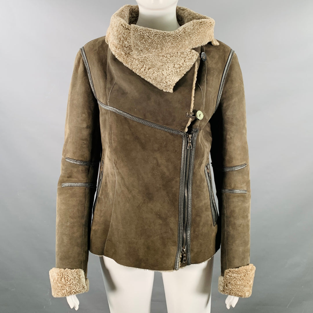 GERARD DAREL Size 2 Grey Taupe Sheepskin Shearling Double Zipper Jacket