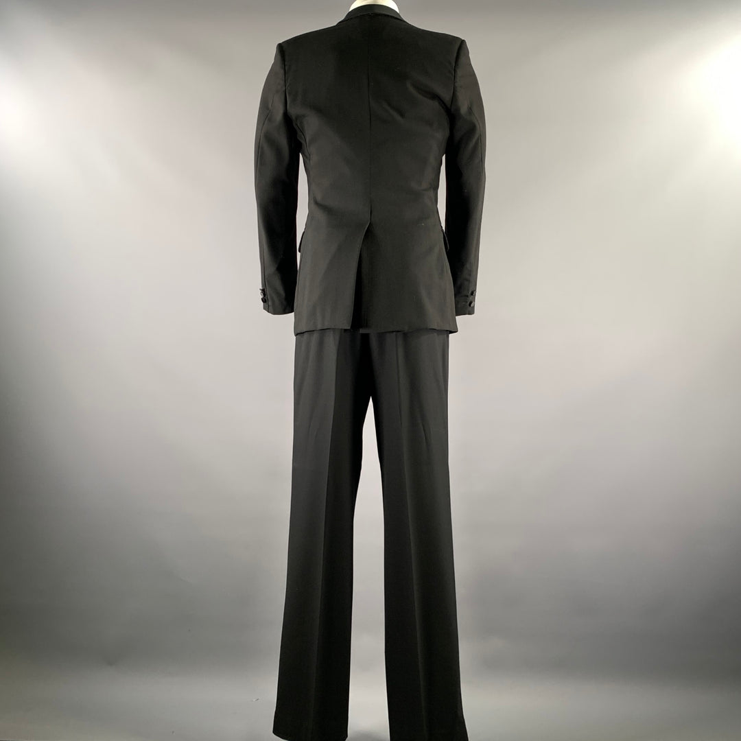 BARNEYS Size 38 Black Wool Notch Lapel Tuxedo