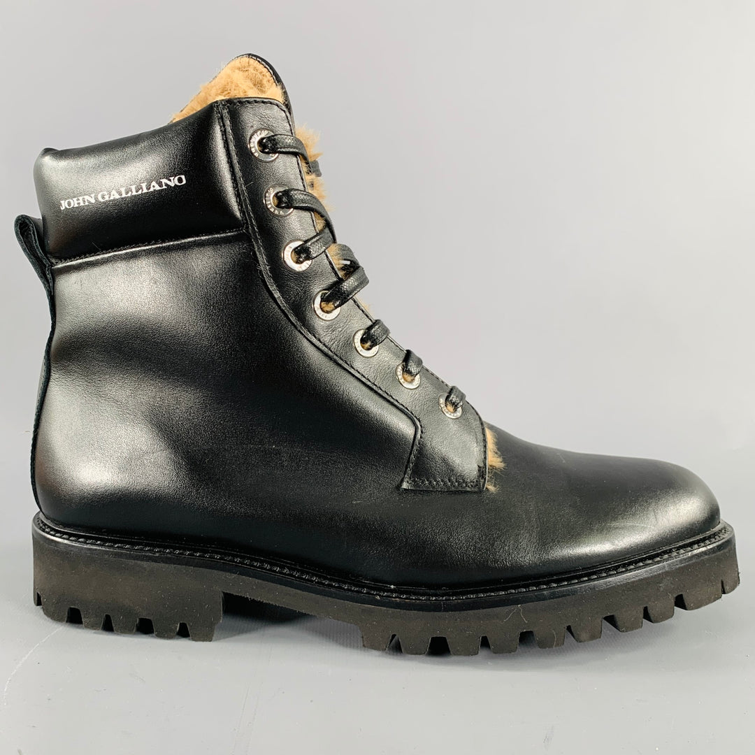 JOHN GALLIANO Size 10 Black Leather Lace-Up Boots