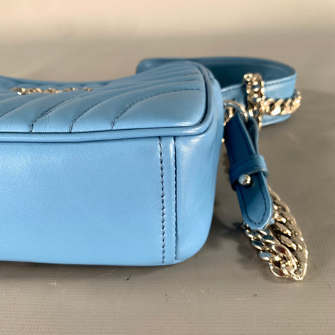 PRADA Blue Quilted Calfskin Leather Shoulder Bag Handbag