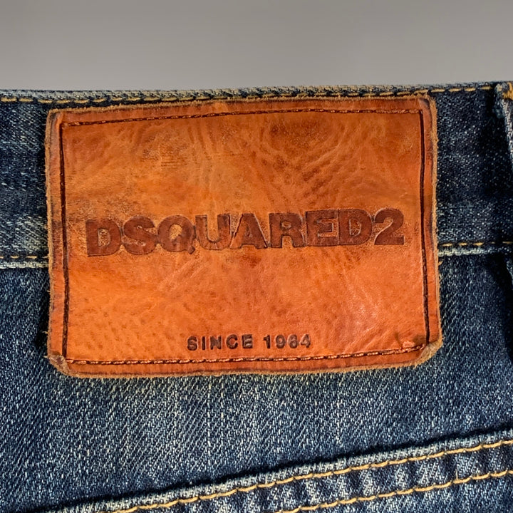DSQUARED2 Size 32 Indigo Sashiko Distressed Denim Button Fly Jeans