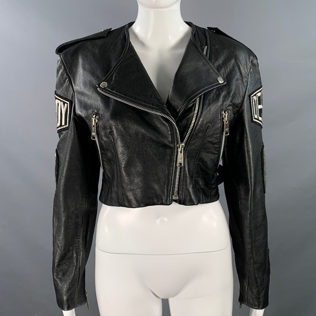 JOHN RICHMOND Size M Black Leather Patches Biker Jacket