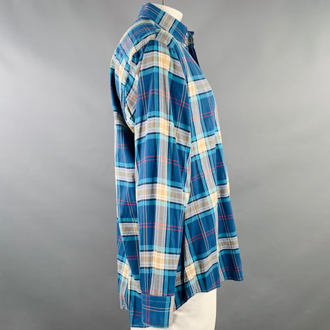 O'CONNELL'S Size L Blue Beige Red Plaid Cotton One Pocket Long Sleeve Shirt