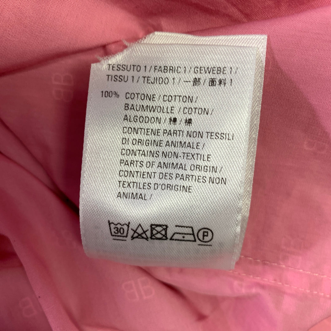 BALENCIAGA Size XS Pink White Monogram Cotton Button Down Short Sleeve Shirt