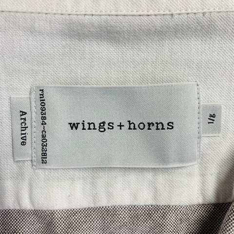 WINGS + HORNS Size L Grey Cotton One Pocket Button Down Collar Long Sleeve Shirt
