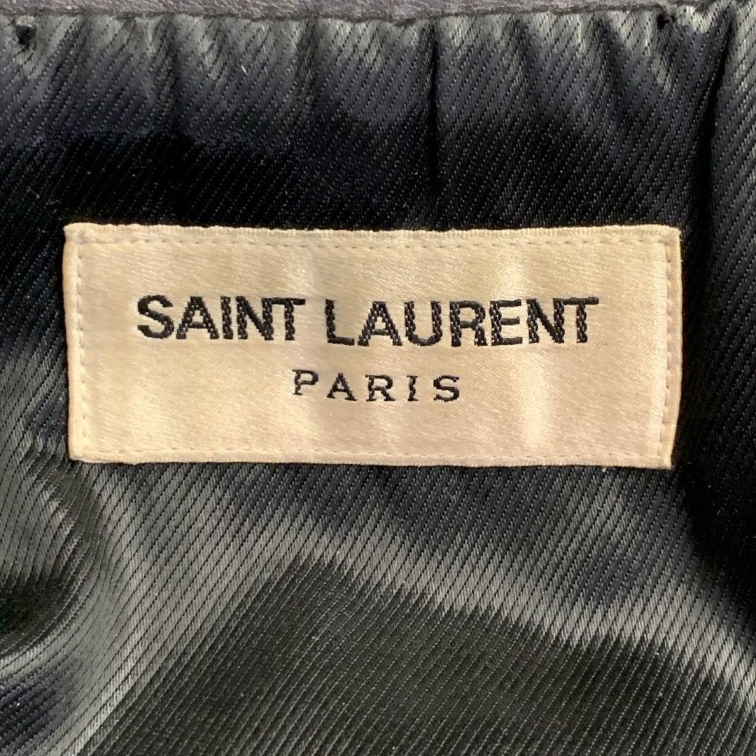 SAINT LAURENT Size 6 Pewter Grey Lambskin Leather Biker Jacket