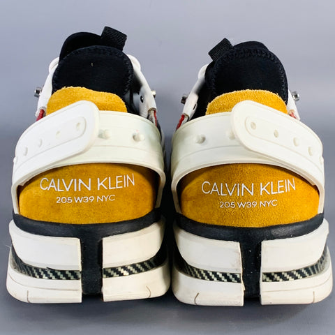CALVIN KLEIN 205W39NYC Size 11 White Multi Color Color Block Leather Chunky Sneakers