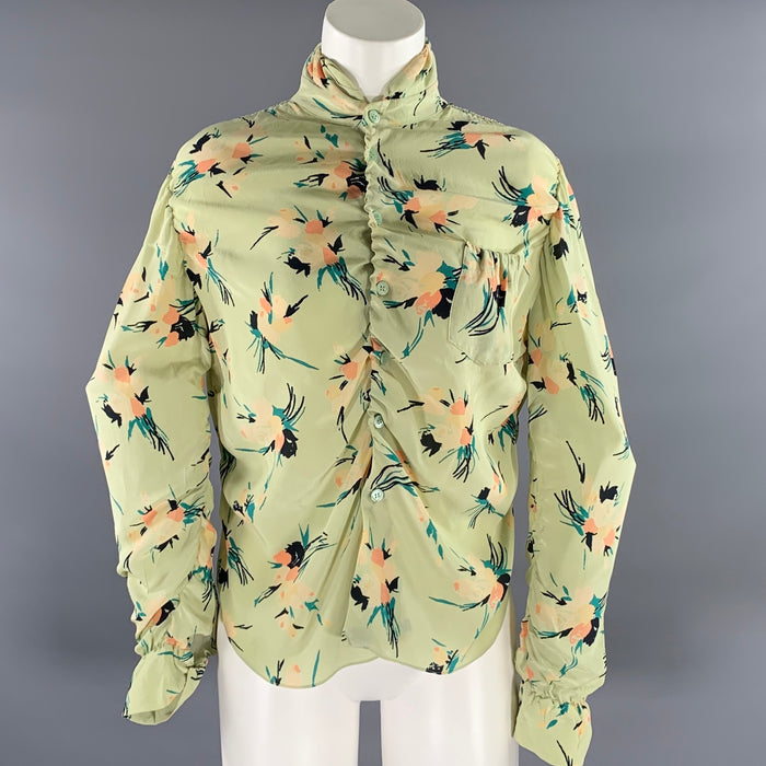 MARNI Size 4 Green Silk Floral Blouse