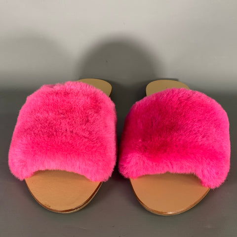 LOEFFLER RANDALL Size 8.5 Pink Shearling Textured Slide Sandals