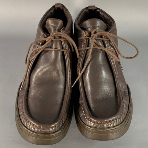 PS by PAUL SMITH Size 10 Brown Leather Lace-Up Moccasin Ankle Boots