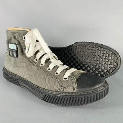 PRADA Size 11 Grey Black Canvas High Top Sneakers