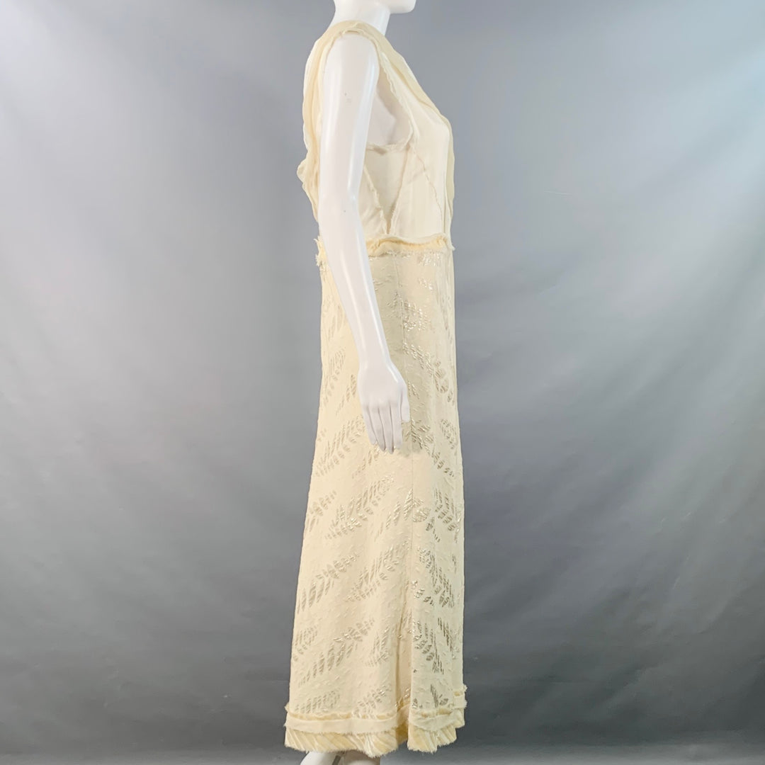 MARC JACOBS Size 2 Cream Silk Leaves Raw Edges Sleeveless Evening Gown