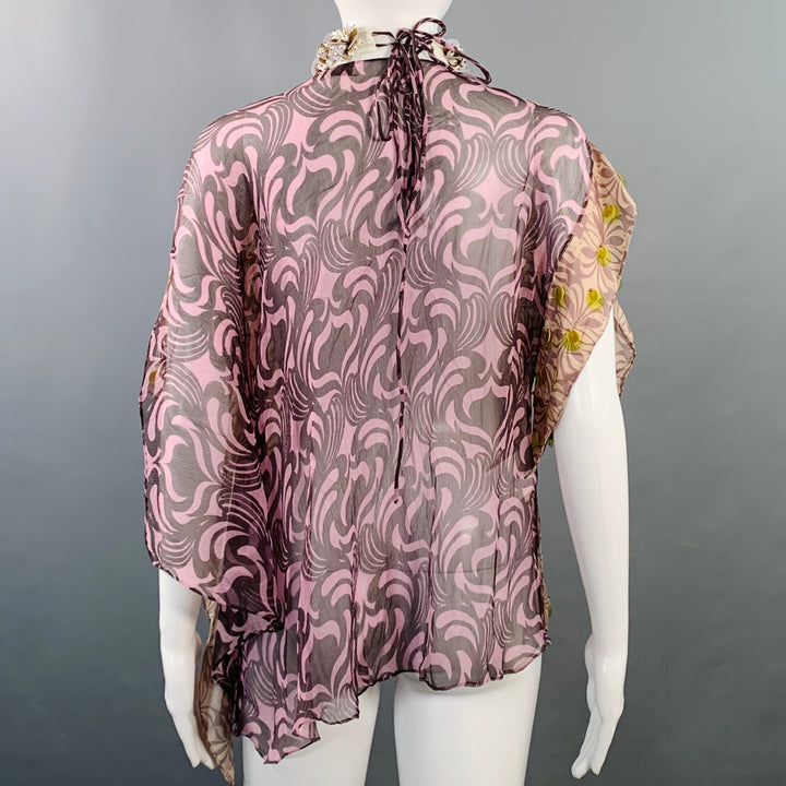 DRIES VAN NOTEN Size M Purple Mauve Silk Embellishment Asymmetrical Halter Blouse