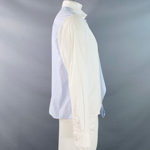 BOYFRIEND'S SHIRT Size L Blue White Stripe Cotton Asymmetrical Long Sleeve Shirt