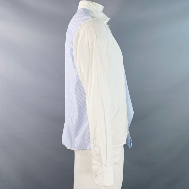 BOYFRIEND'S SHIRT Size L Blue White Stripe Cotton Asymmetrical Long Sleeve Shirt