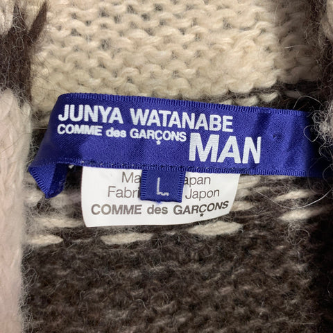 JUNYA WATANABE Size L Cream Brown Knit Wool Hooded Zip Up Cardigan