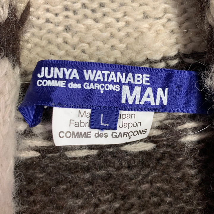 JUNYA WATANABE Size L Cream Brown Knit Wool Hooded Zip Up Cardigan