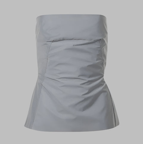 RICK OWENS FW22 Size 2 Reflex Silver Grey Polyester Blend Shiny Bustier Dress Top