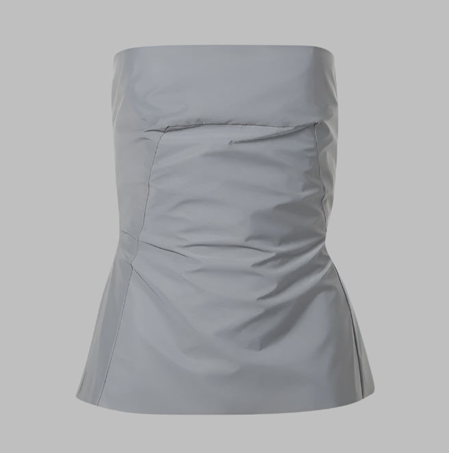 RICK OWENS FW22 Size 2 Reflex Silver Grey Polyester Blend Shiny Bustier Dress Top