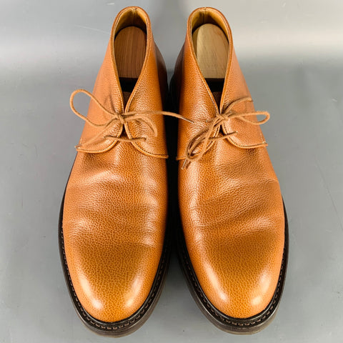 JOHN LOBB Size 8.5 Grove Brown Pebble Grain Leather Lace-Up Chukka Boots