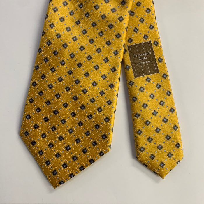 ERMENEGILDO ZEGNA  One Size Yellow Light Blue Diamond Silk Tie