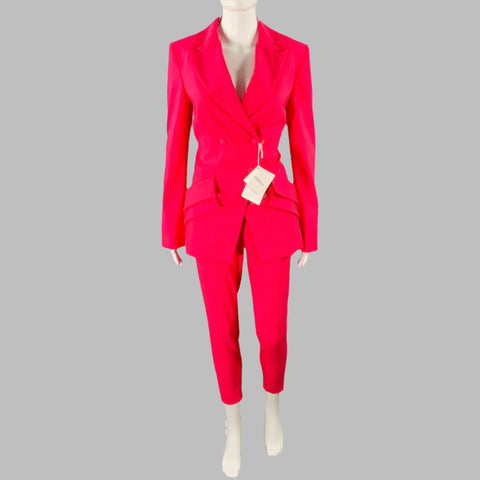 LA PERLA Size 4 Hot Pink Wool Blend Double Breasted Pantsuit