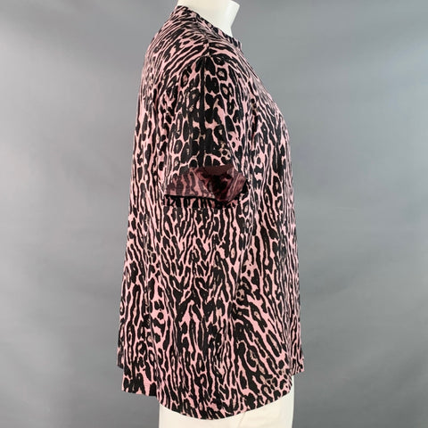 BURBERRY Size XL Pink Black Animal Print Cotton Short Sleeve Crew Neck T-shirt