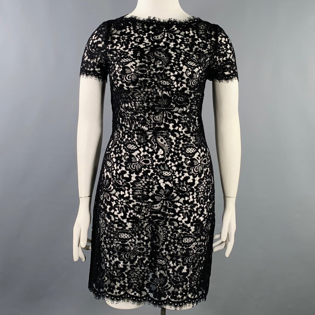 RALPH LAUREN Size 10 Black Cotton Blend Lace Short Sleeve Dress RALPH LAUREN Size 10 Black Cotton Blend Lace Short Sleeve Dress