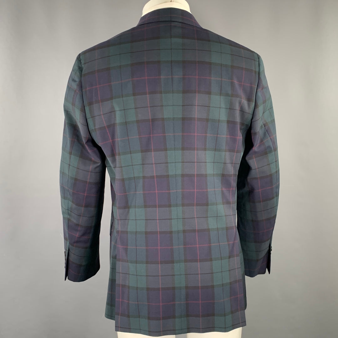 TODD SNYDER Size 40 Regular Green Navy Plaid Wool Sport Coat