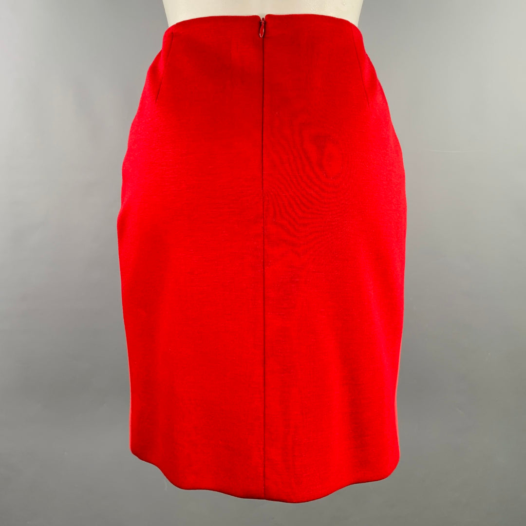 AKRIS Size 4 Red Viscose Two Tone Pencil Mini Skirt