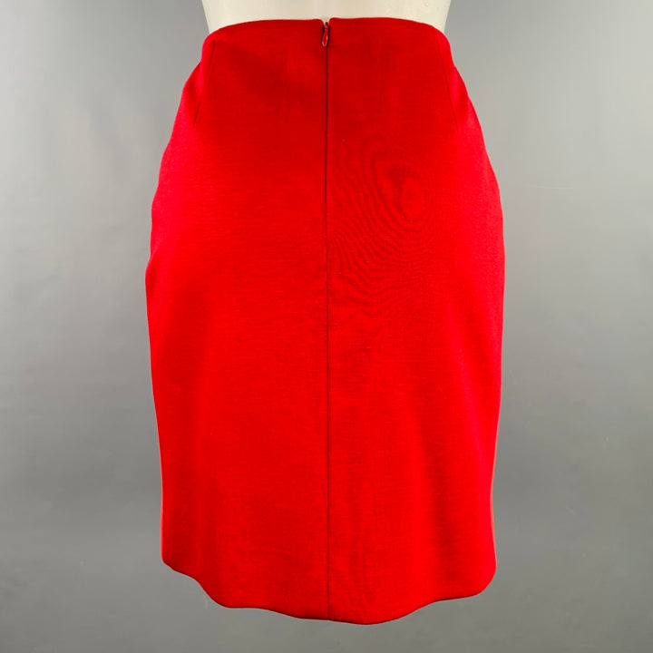 AKRIS Size 4 Red Viscose Two Tone Pencil Mini Skirt