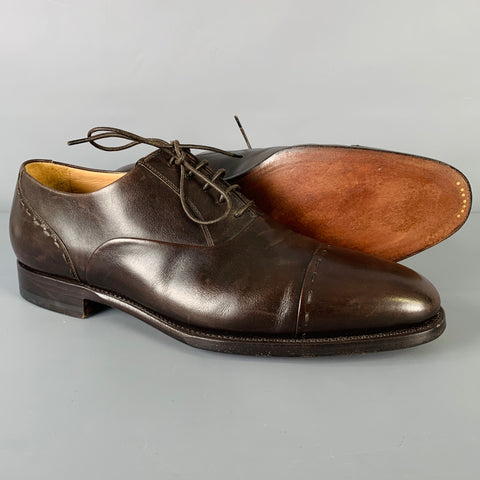 KITON Size 8.5 Brown Leather Oxford Lace-Up Shoes