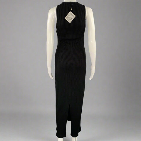 LOEWE Size M -Anagram- Black Cotton Ribbed Halter Dress