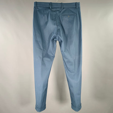 BOTTEGA VENETA Size 32 Blue Twill Cotton Blend Cuffed Casual Pants
