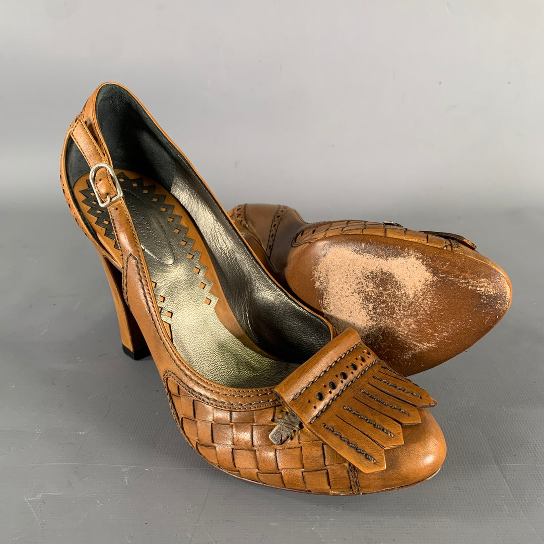 BOTTEGA VENETA Size 6.5 Brown Leather Fringe Pumps