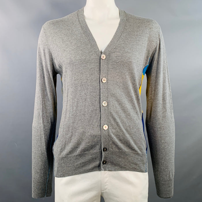 PAUL SMITH Size XL Grey Multi Color Stripe Cotton V-Neck Cardigan