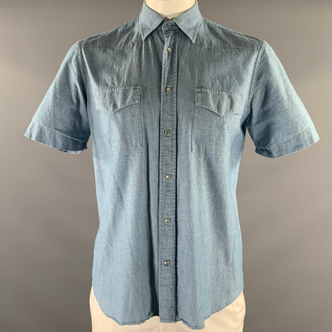 ADAM KIMMEL Size L Blue Light Wash Cotton Western Short Sleeve Shirt