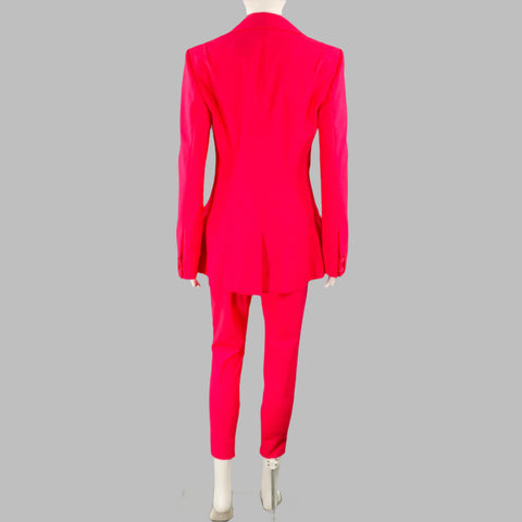 LA PERLA Size 4 Hot Pink Wool Blend Double Breasted Pantsuit