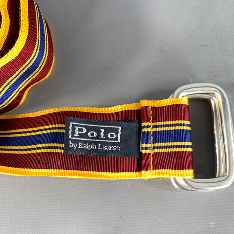 RALPH LAUREN Burgundy Navy Stripe Nylon Belt
