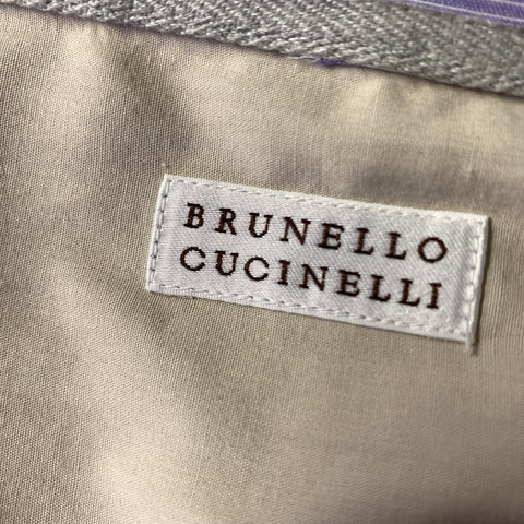 BRUNELLO CUCINELLI Size XL White Lavender Pinstripe Long Sleeve Shirt