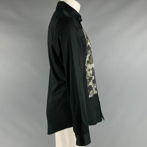 VERSACE COLLECTION Size M Black Brown Abstract Floral Long Sleeve Shirt