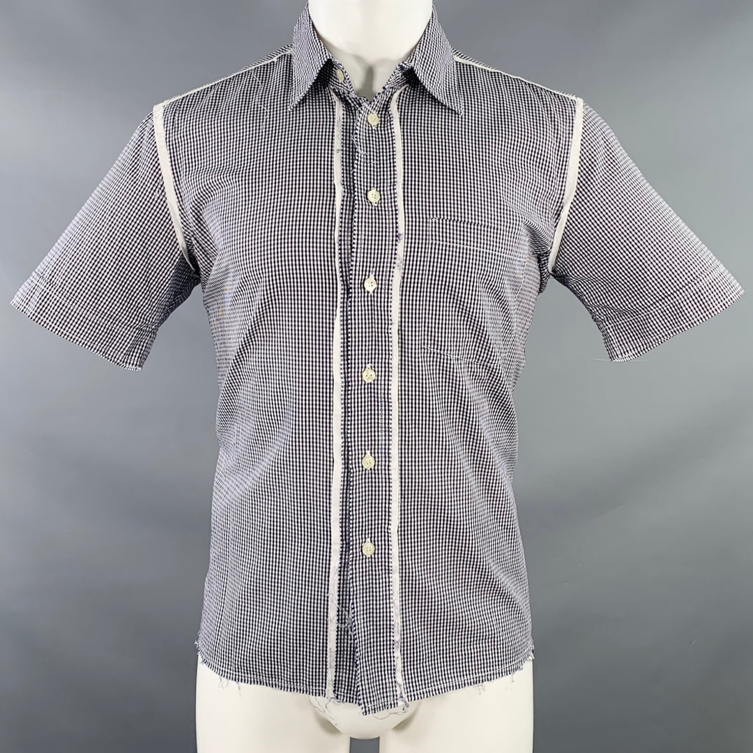 ALESSANDRO GHERARDESCHI Size M Black White Checkered Cotton Raw Edge Trim Short Sleeve Shirt