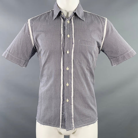 ALESSANDRO GHERARDESCHI Size M Black White Checkered Cotton Raw Edge Trim Short Sleeve Shirt
