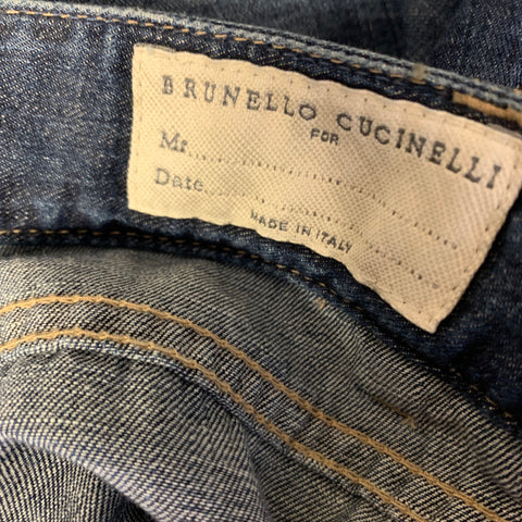 BRUNELLO CUCINELLI Size 36 Blue Indigo Distressed Cotton Button Fly Jeans