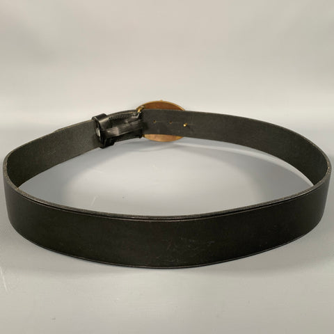 RALPH LAUREN Size 38 Black Gold Crackled Leather Belt